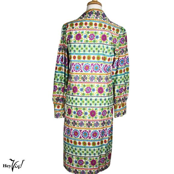 Vintage Shirtwaist Dress Psychedelic Bright Floral Print Sz L B36 W36 - Hey Viv - Picture 5 of 9